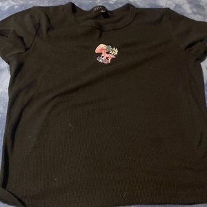 Black, Baby Tee Mushroom Shirt, Large